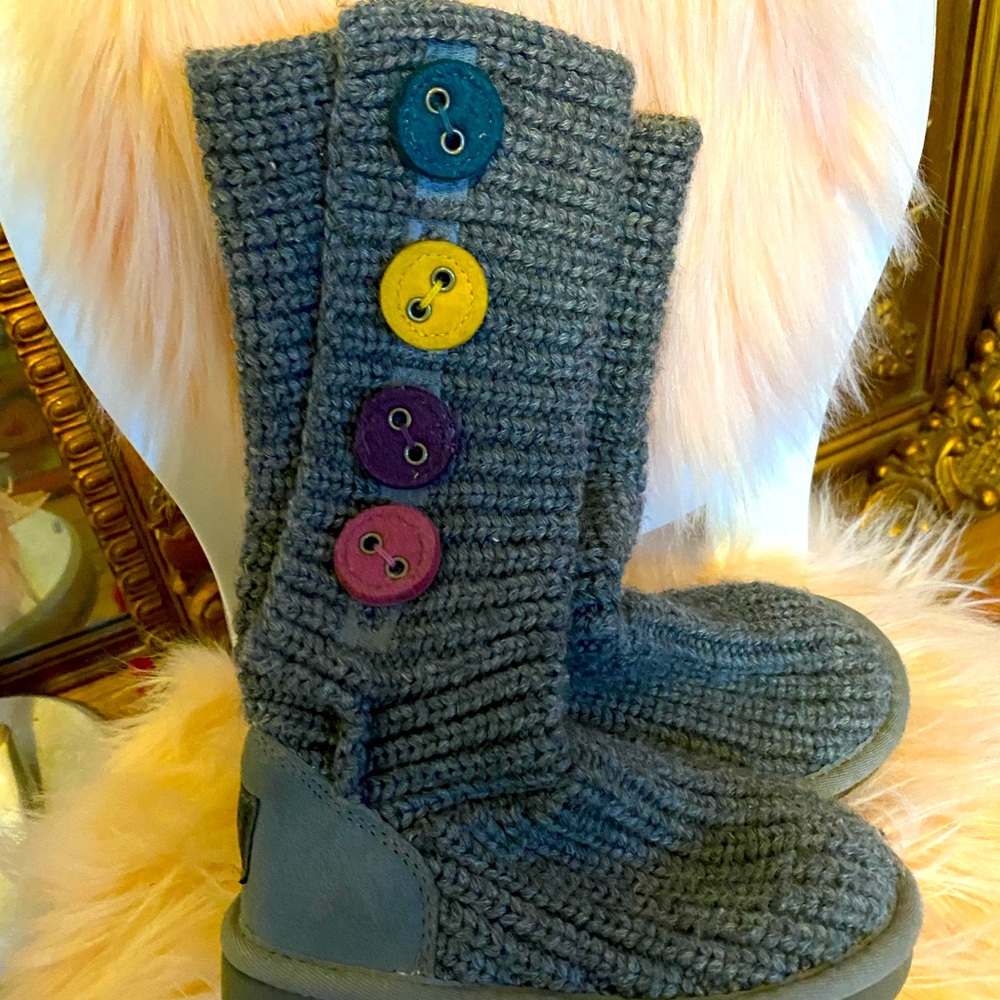 UGG BOOTS Australia Youth Girls K CARDY II 1967 K/ HGRAY Knit  Boots